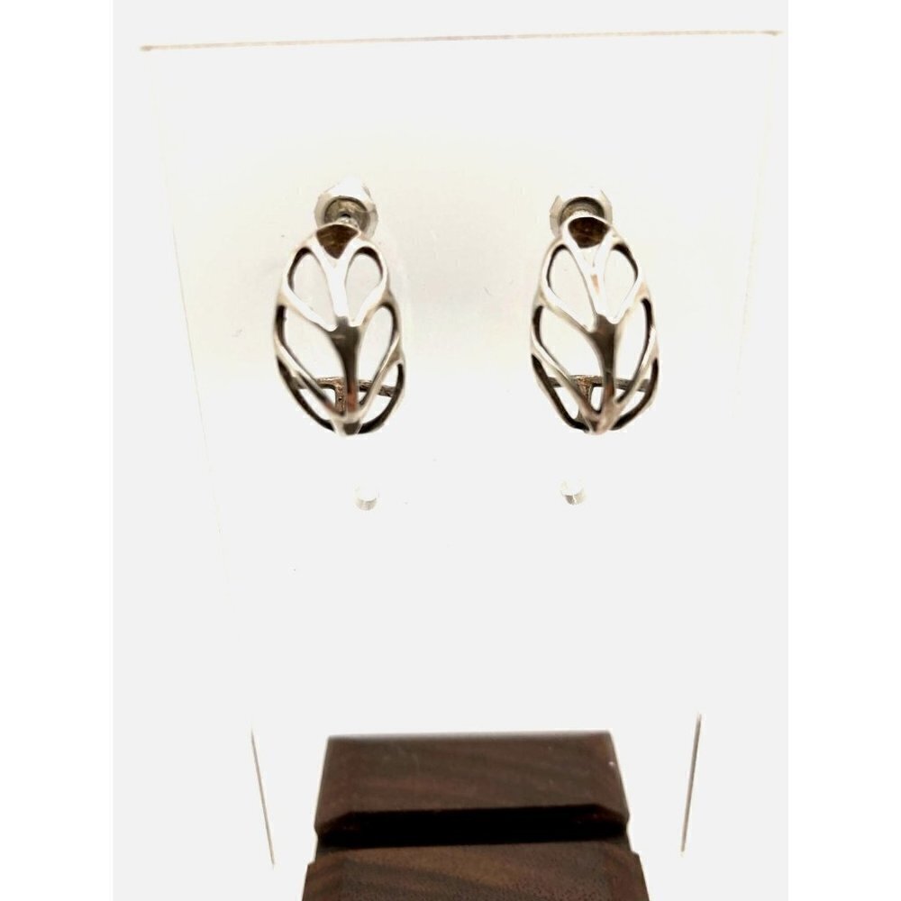 Abstract Cutout Leaf Sterling Silver Earrings